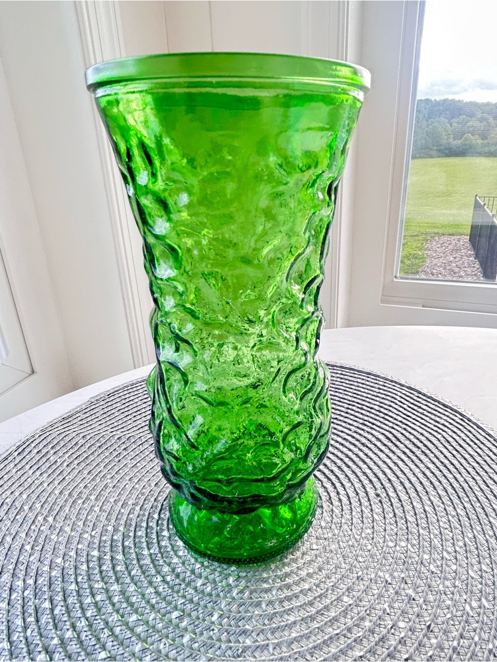 Vintage Green Hoosier Glass Vase textured Art Decor 2 available!! - Picture 2 of 8